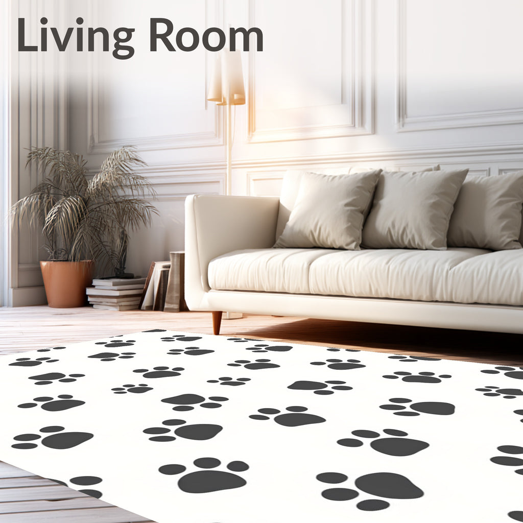 Dark Gray Paw Prints on White Rug