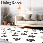 Dark Gray Paw Prints on White Rug