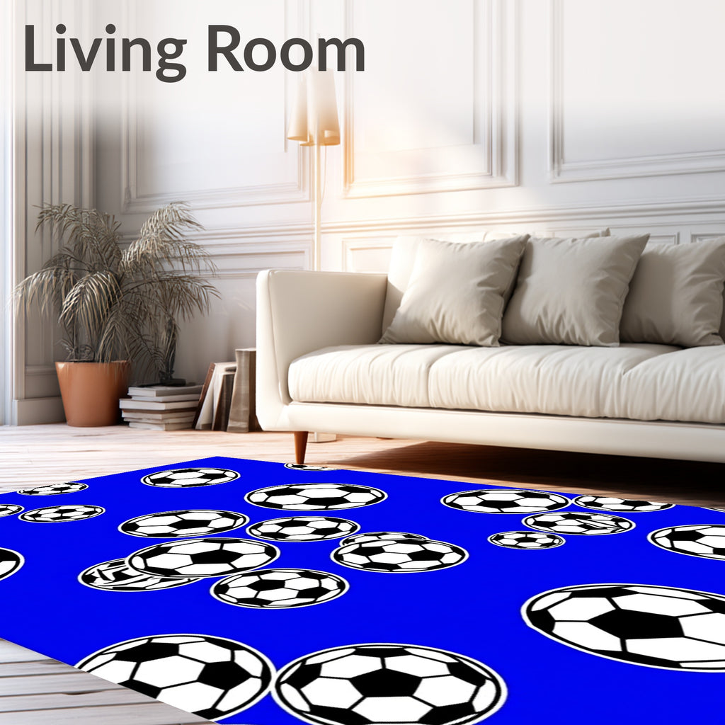 Royal Blue Soccer Ball Grouping Rug