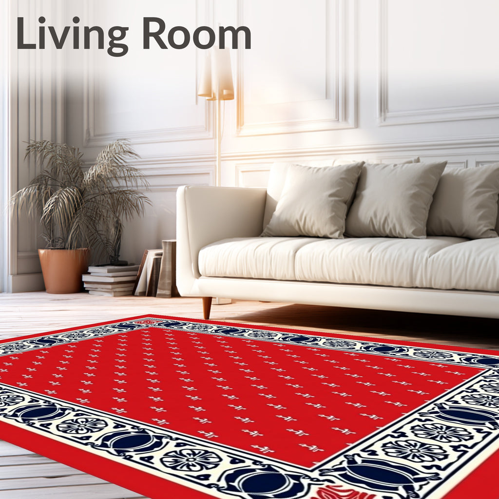 Red White Blue Ornamental Border Rug