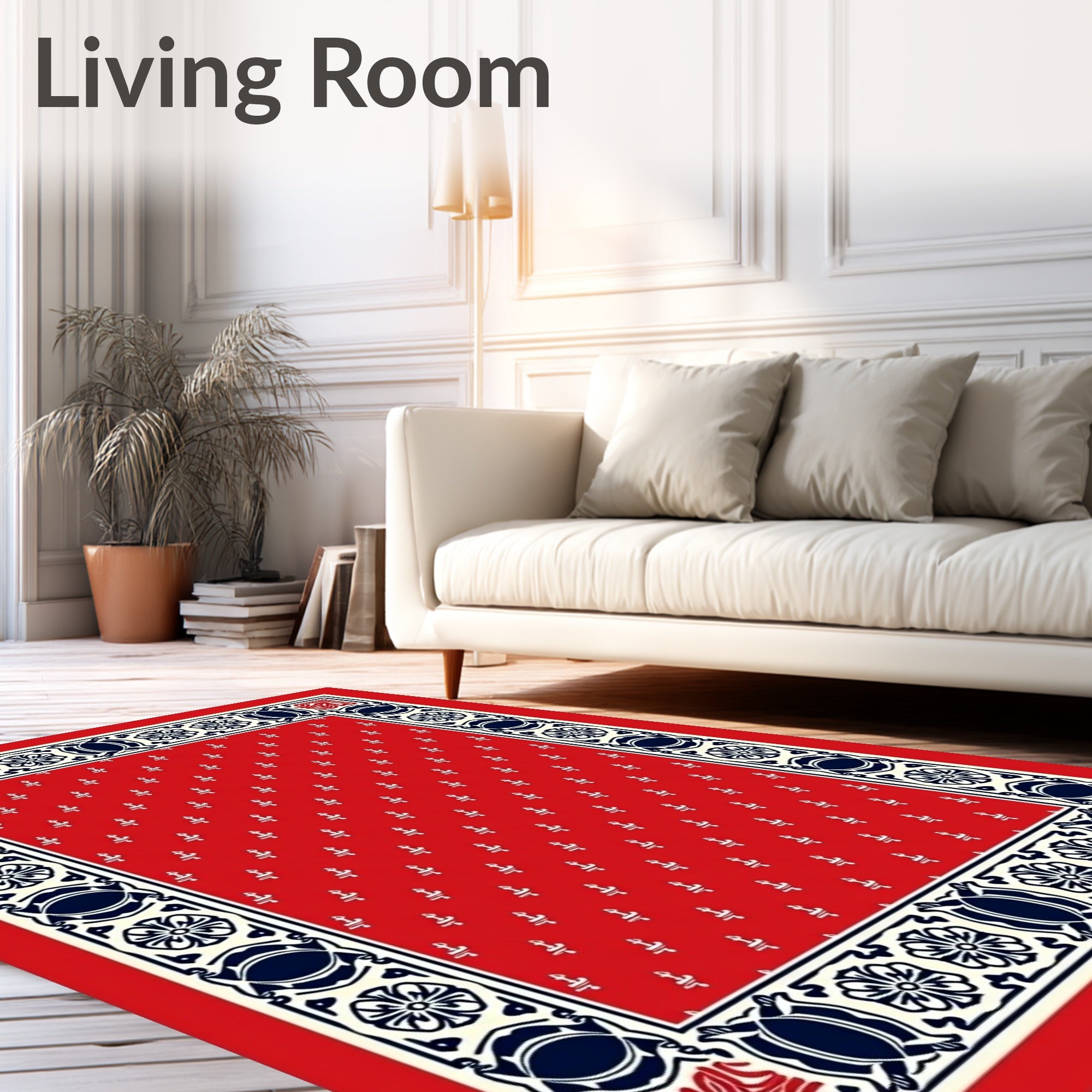 Red White Blue Ornamental Border Rug