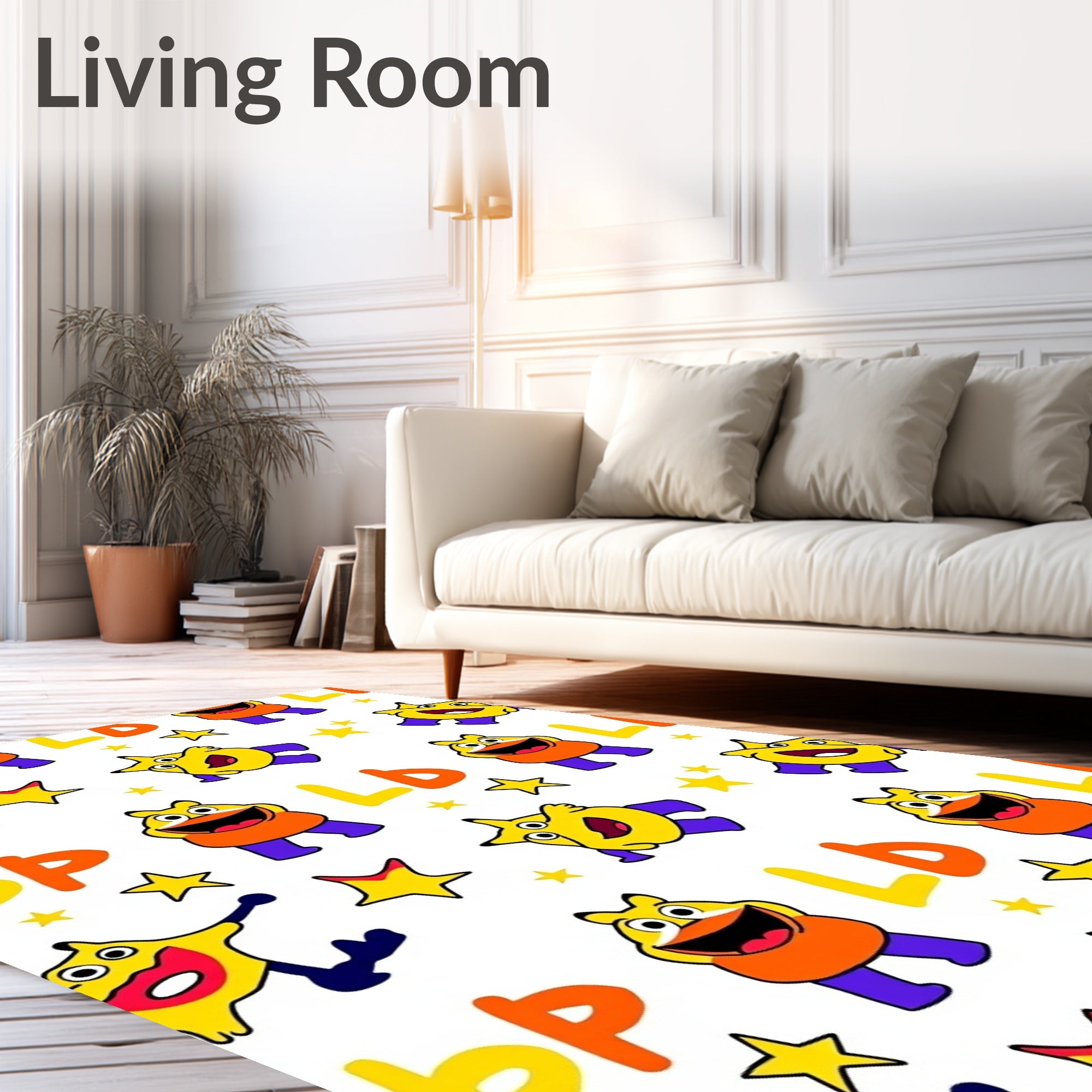 Yellow Orange Monster Stars Whimsical Rug