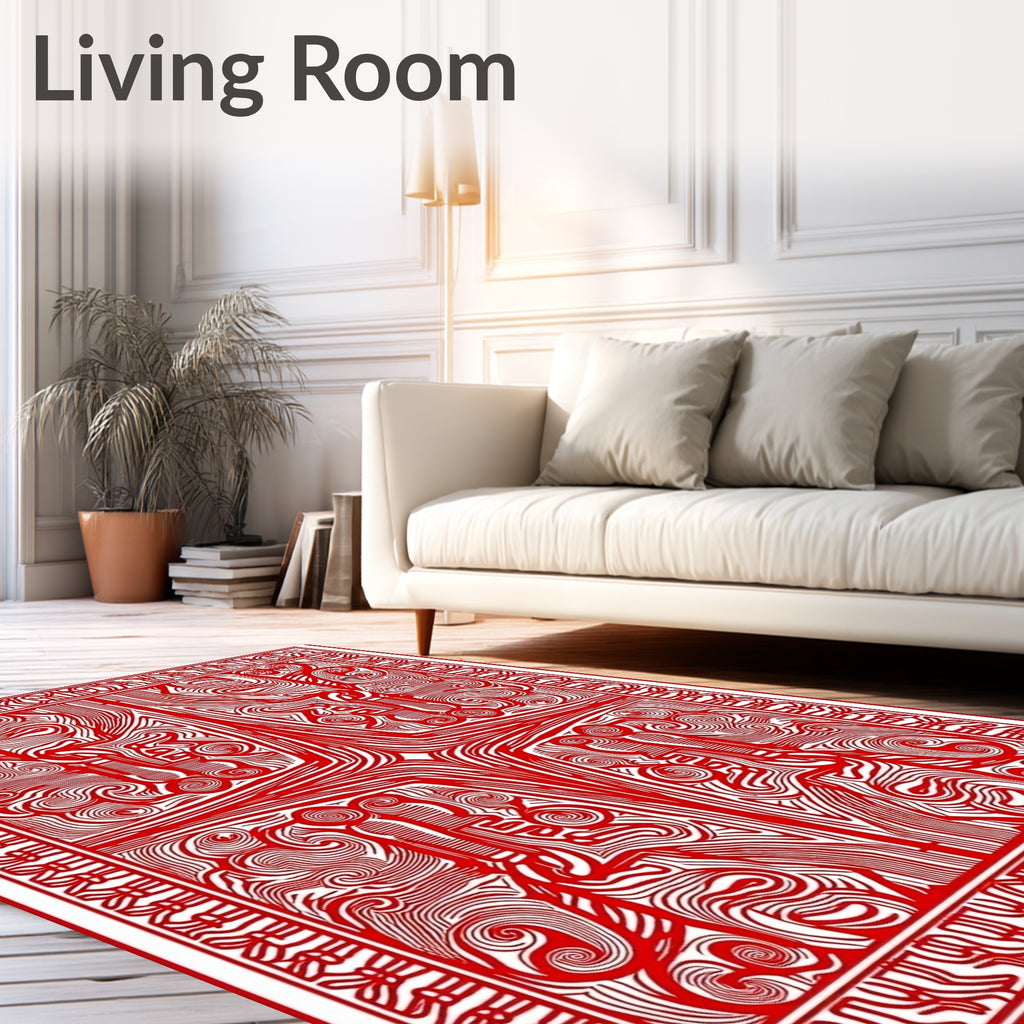Crimson Intertwined Abstract Border Rug