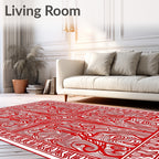 Crimson Intertwined Abstract Border Rug