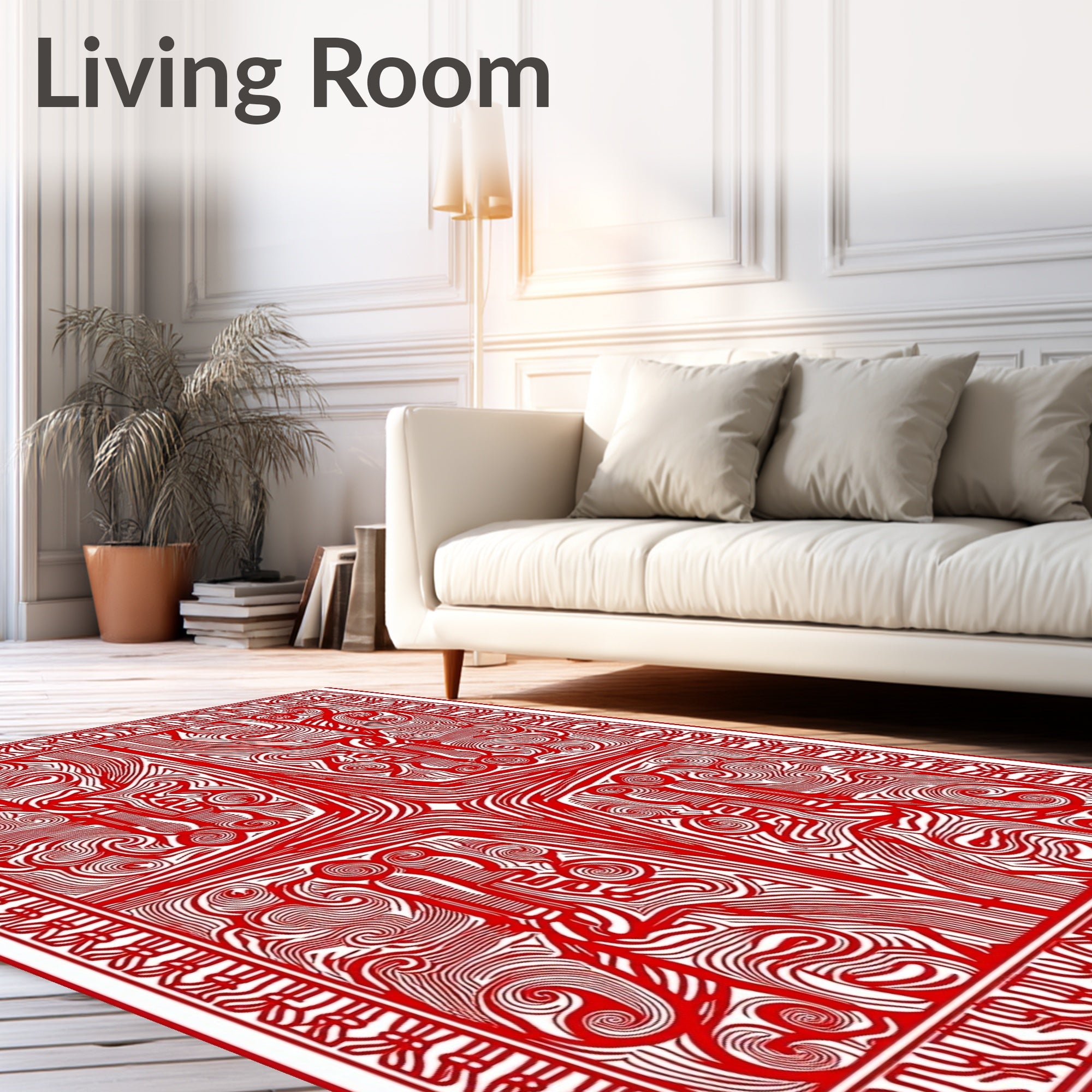 Crimson Intertwined Abstract Border Rug