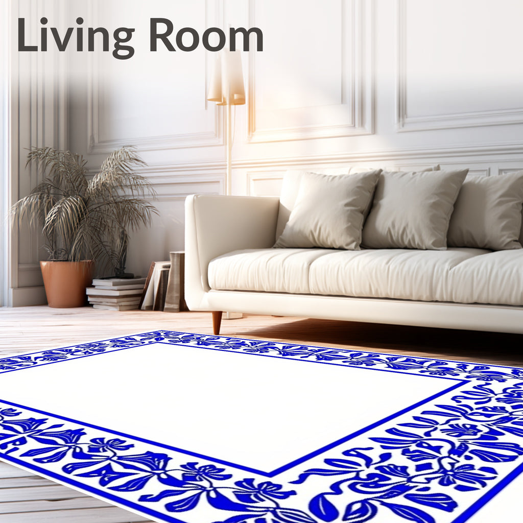 Cobalt Blue Floral Vine Accent Rug