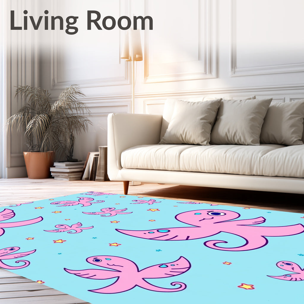 Playful Pink Octopus Starry Sky Rug