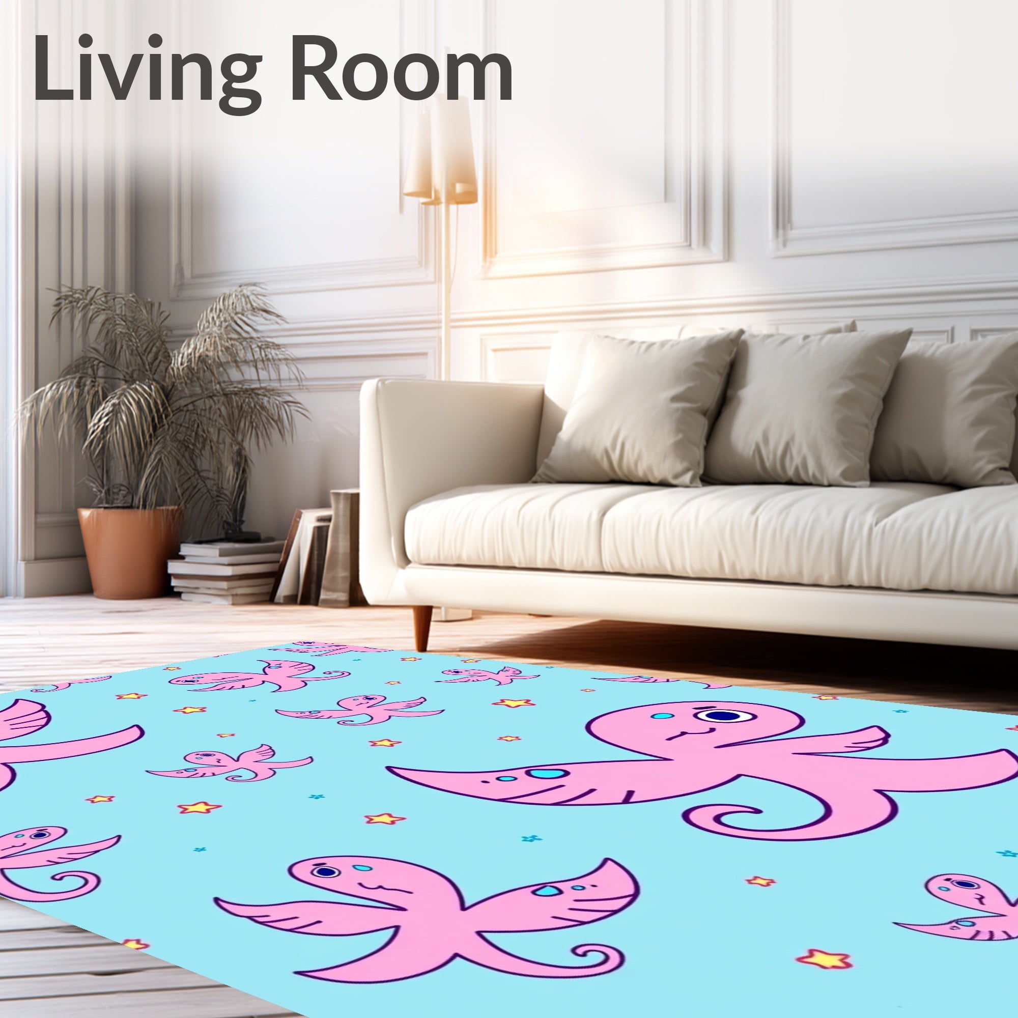 Playful Pink Octopus Starry Sky Rug
