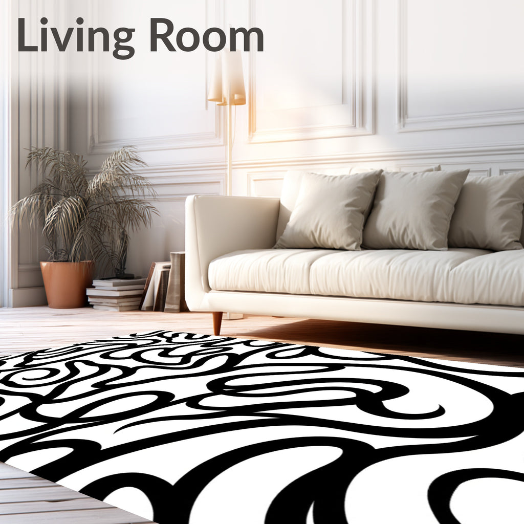 Bold Black Swirls Abstract Rug