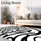 Bold Black Swirls Abstract Rug