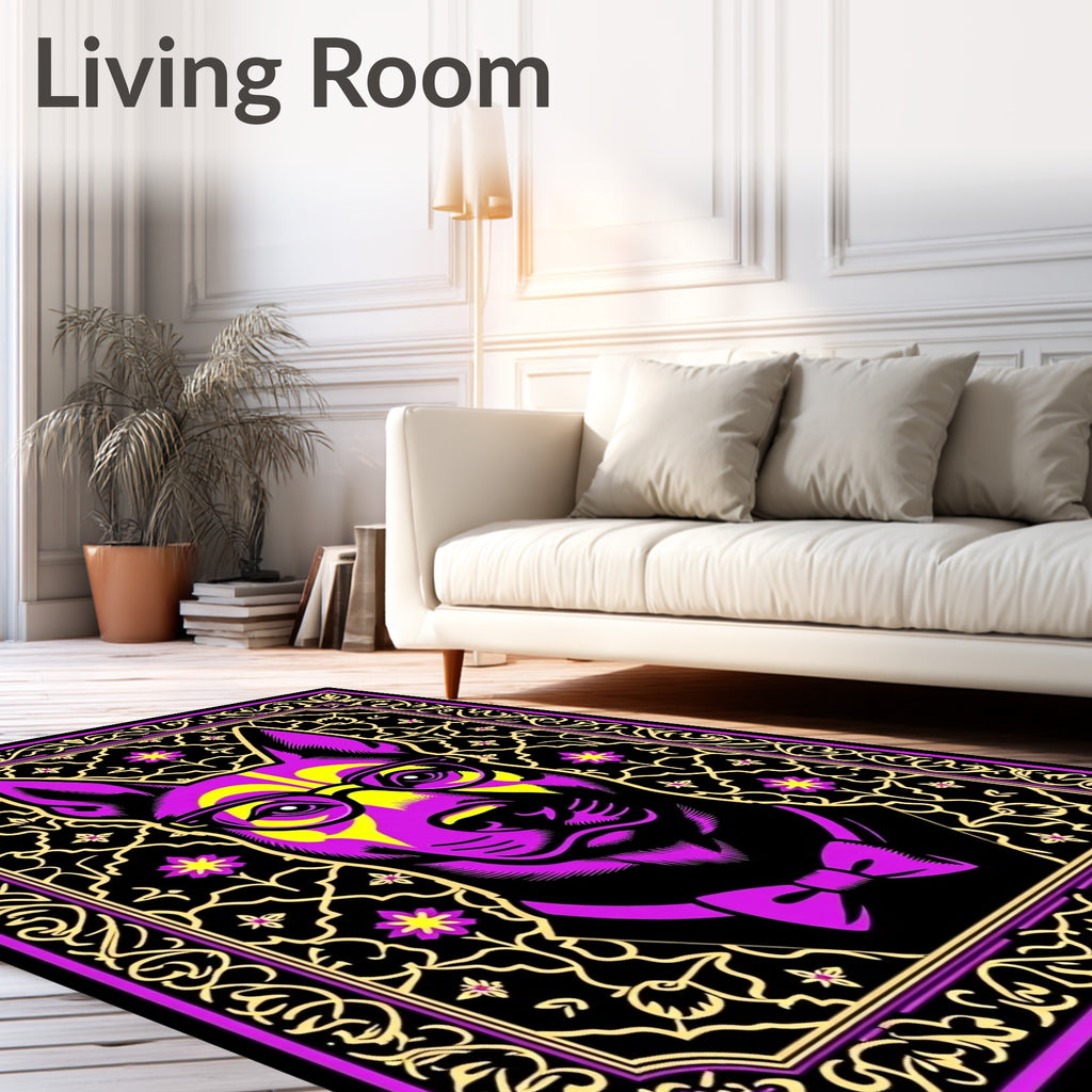 Vibrant Purple Yellow Canine Portrait Rug