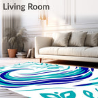 Aqua Navy Ocean Wave Foliage Rug