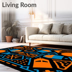Bold Orange Blue Geometric Circuit Rug