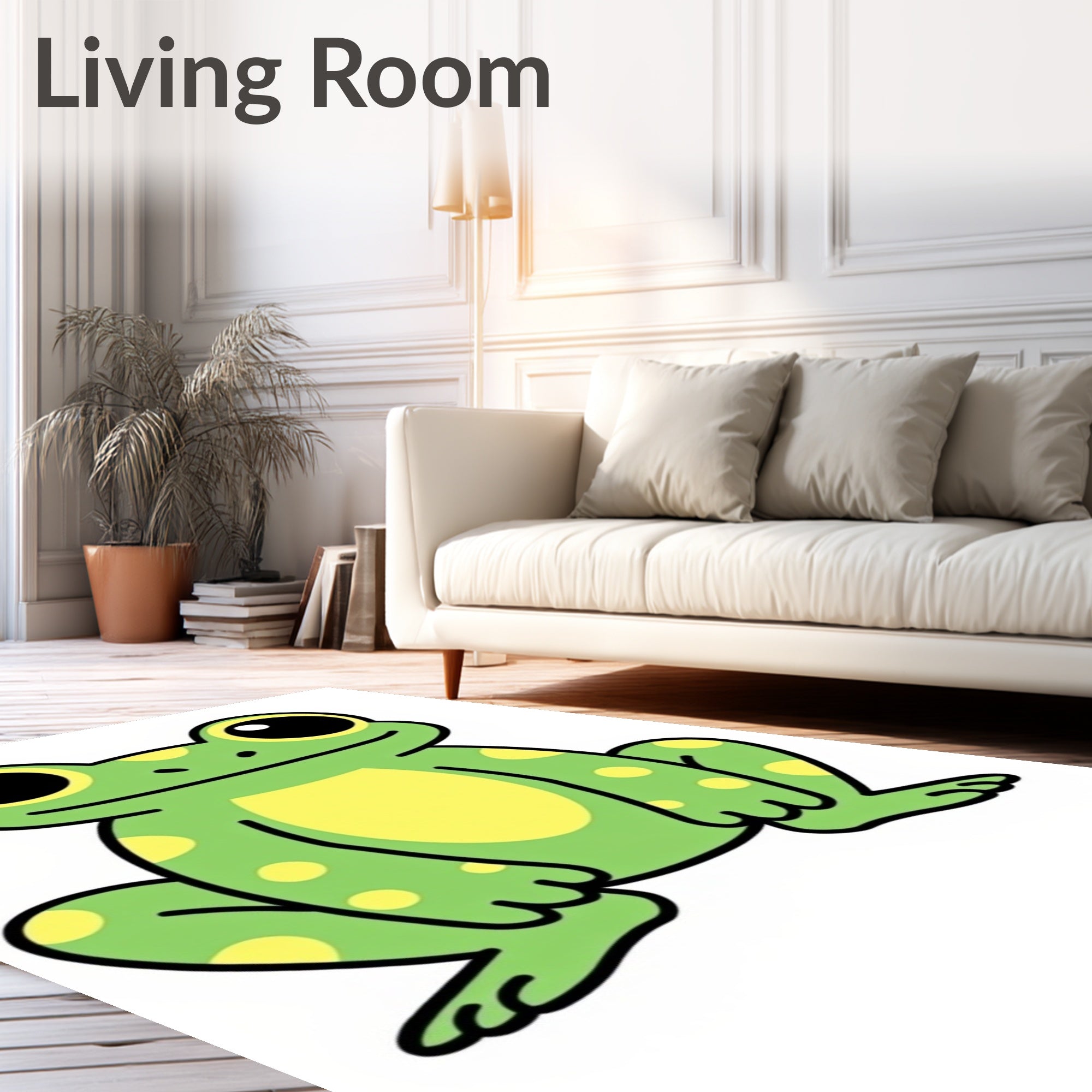 Cute Green Yellow Spotted Frog Rug