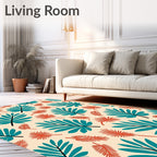 Tropical Teal Orange Leaf Arrangement Rug