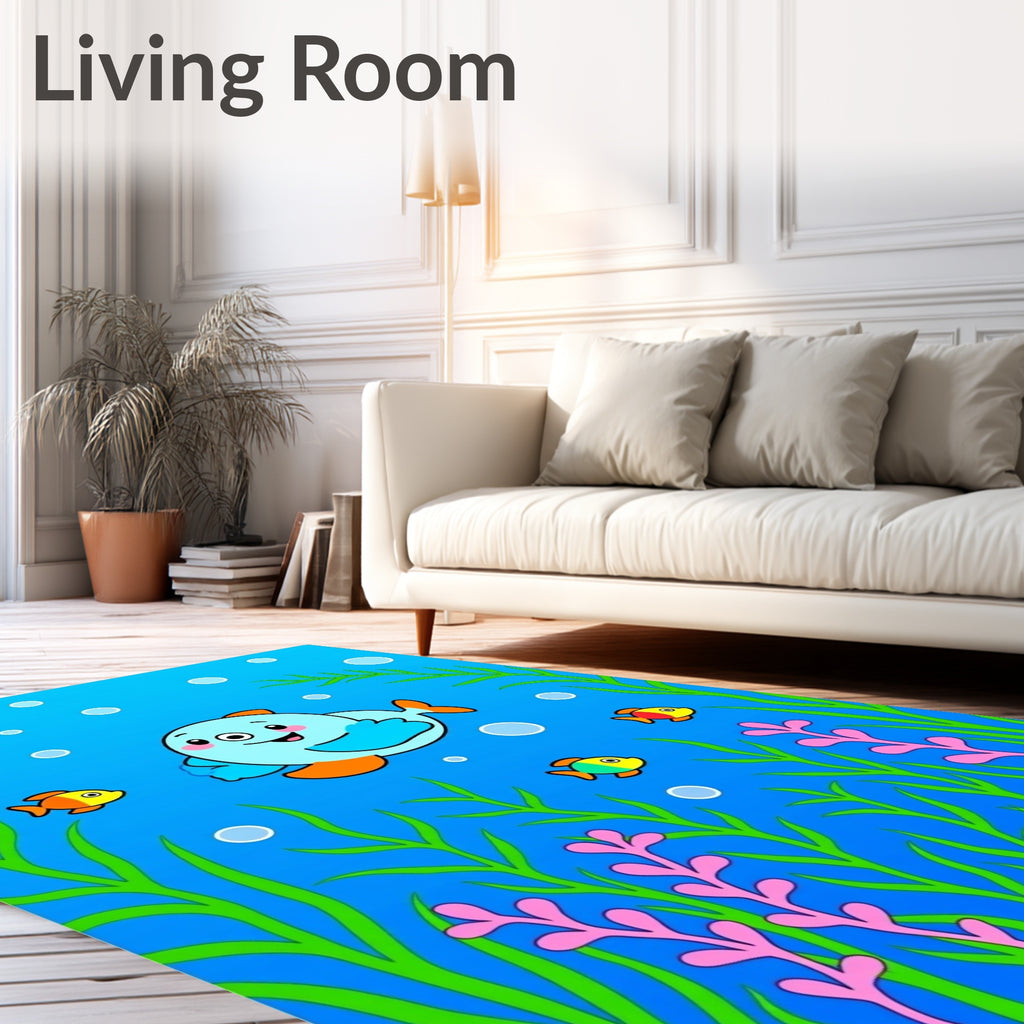Cute Blue Fish Coral Garden Rug