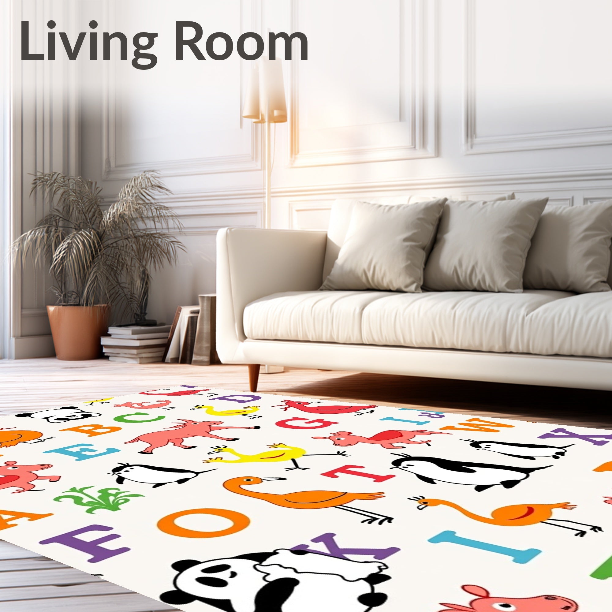 Playful Animals and Alphabet Collage Rug