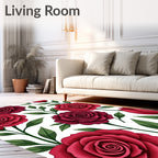 Crimson Rose Garden Botanical Illustration Rug