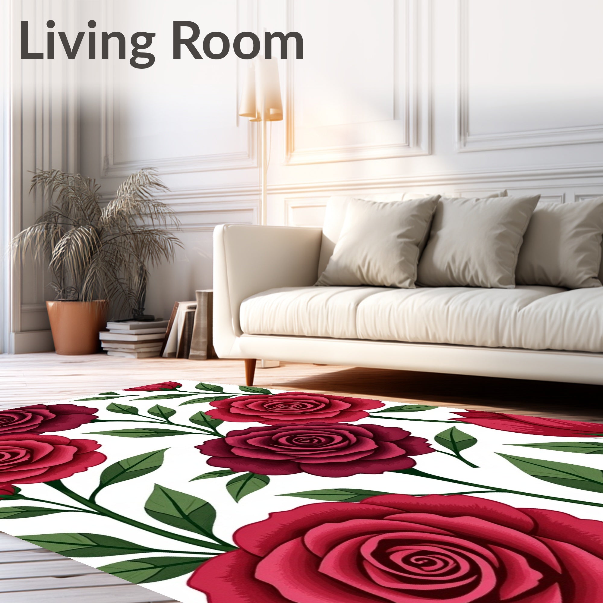 Crimson Rose Garden Botanical Illustration Rug