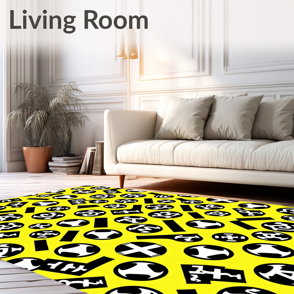 Modern Black Abstract Circles Yellow Rug