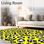 Modern Black Abstract Circles Yellow Rug