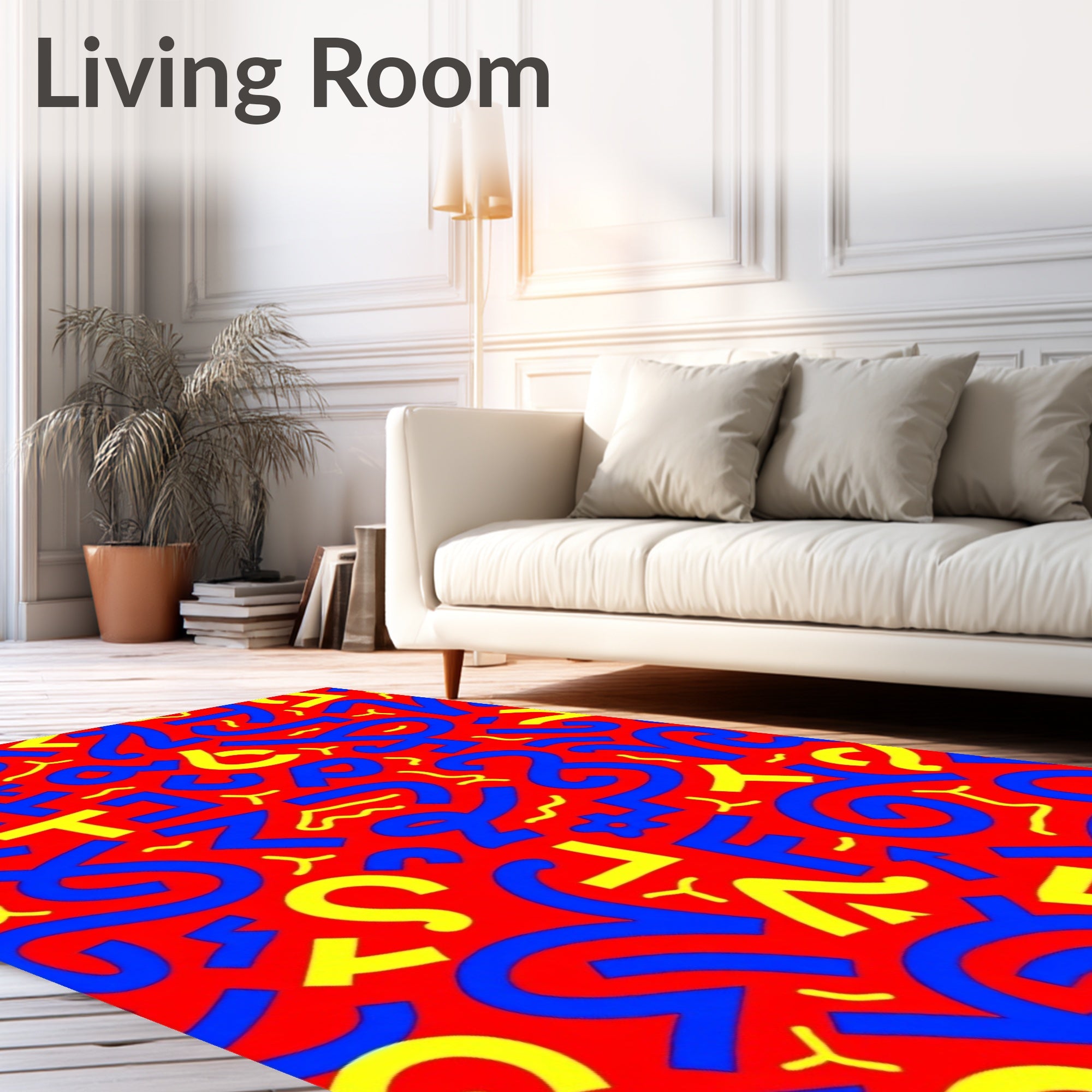 Retro Red Blue Yellow Abstract Shapes Rug