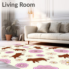 Brown Dogs Pink Flowers Cream Background Rug