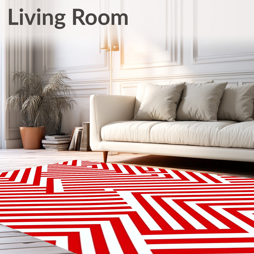 Bold Crimson Interlocking Lines Rug