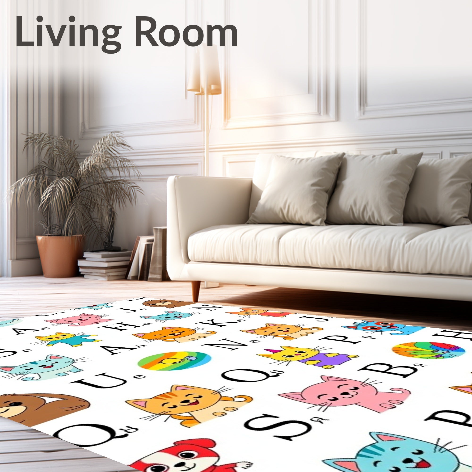 Playful Alphabet Cats Colorful Cartoon Rundown Rug