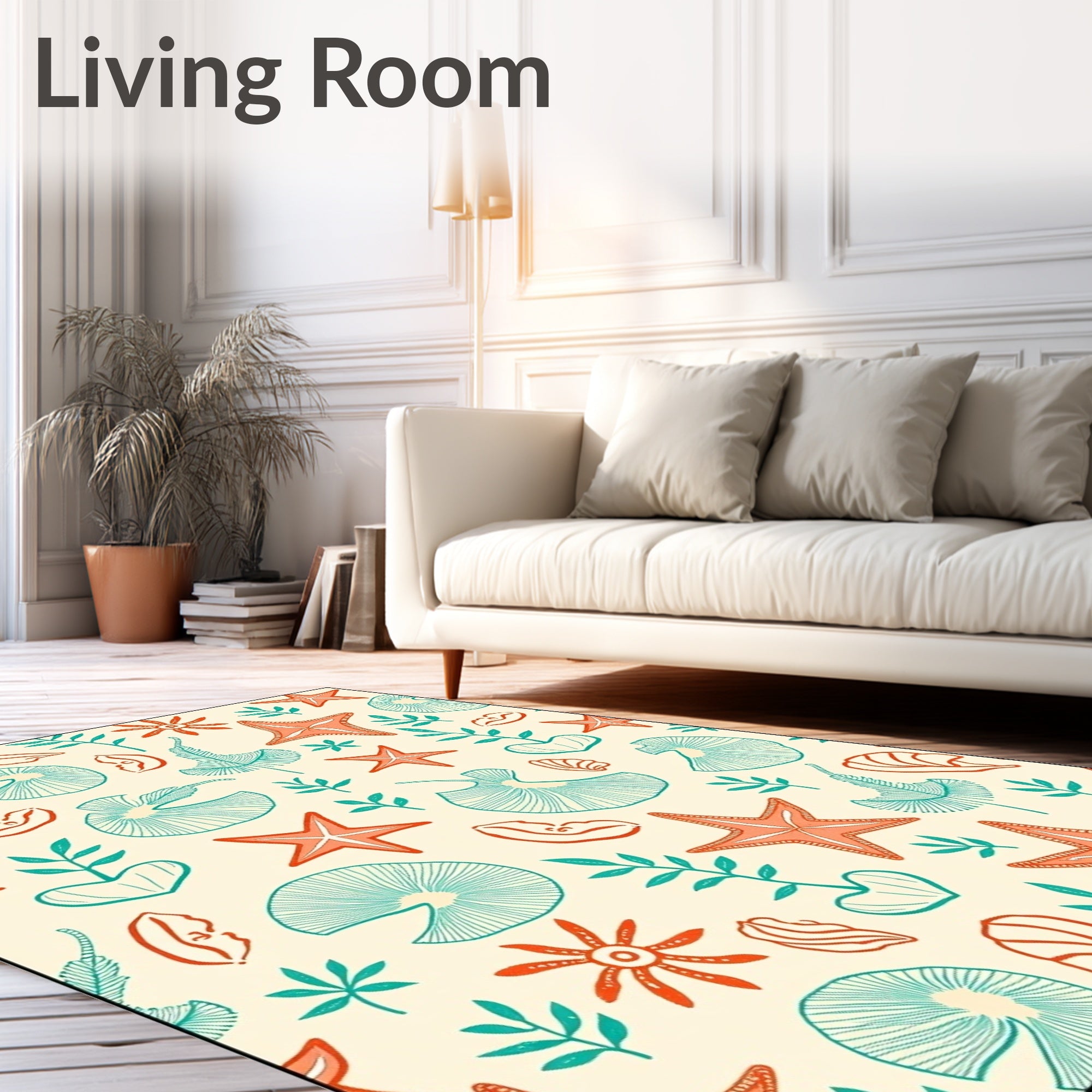 Coral Starfish Teal Leaf Medley Rug