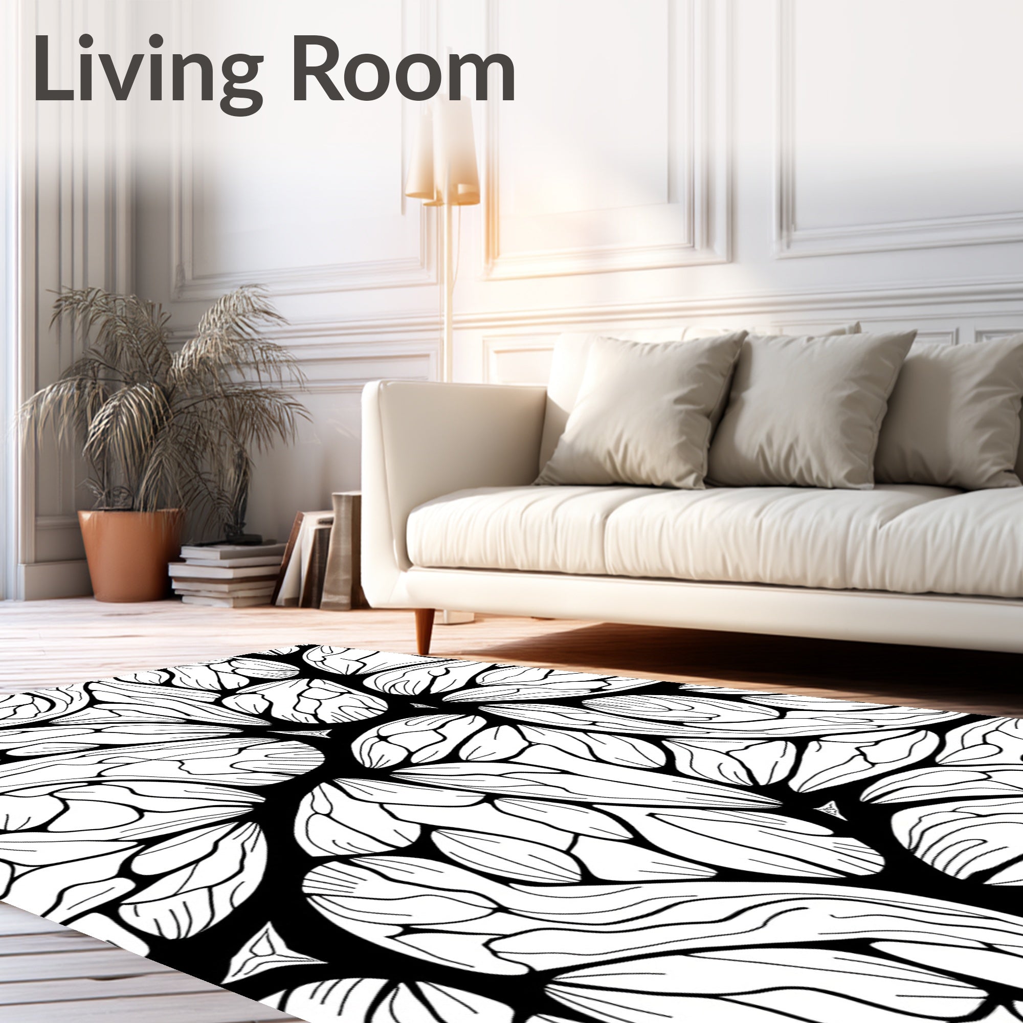 Striking Monochrome Swirls Winged Collage Rug