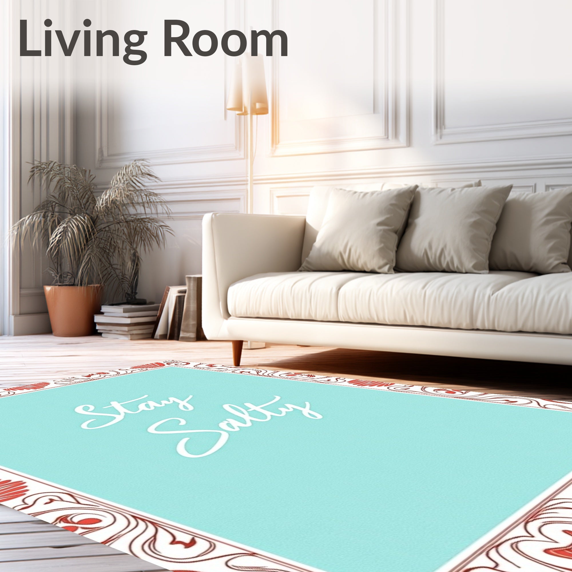 Coral Shell Border Mint Centerpiece Rug