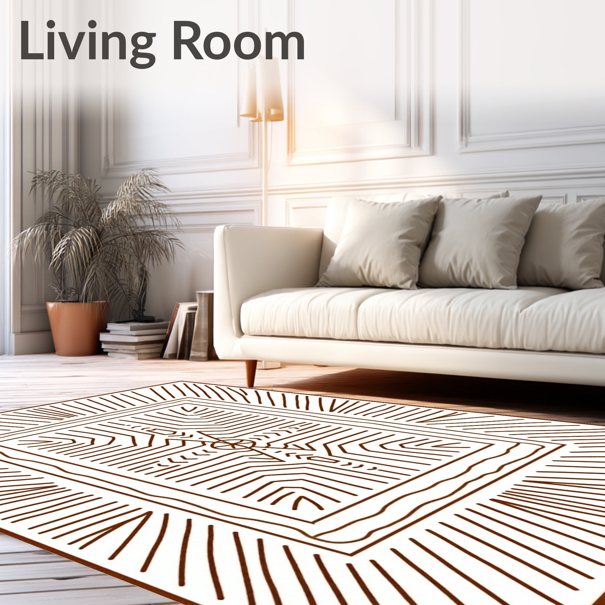 Brown Earthy Radial Sunburst Lines Rug