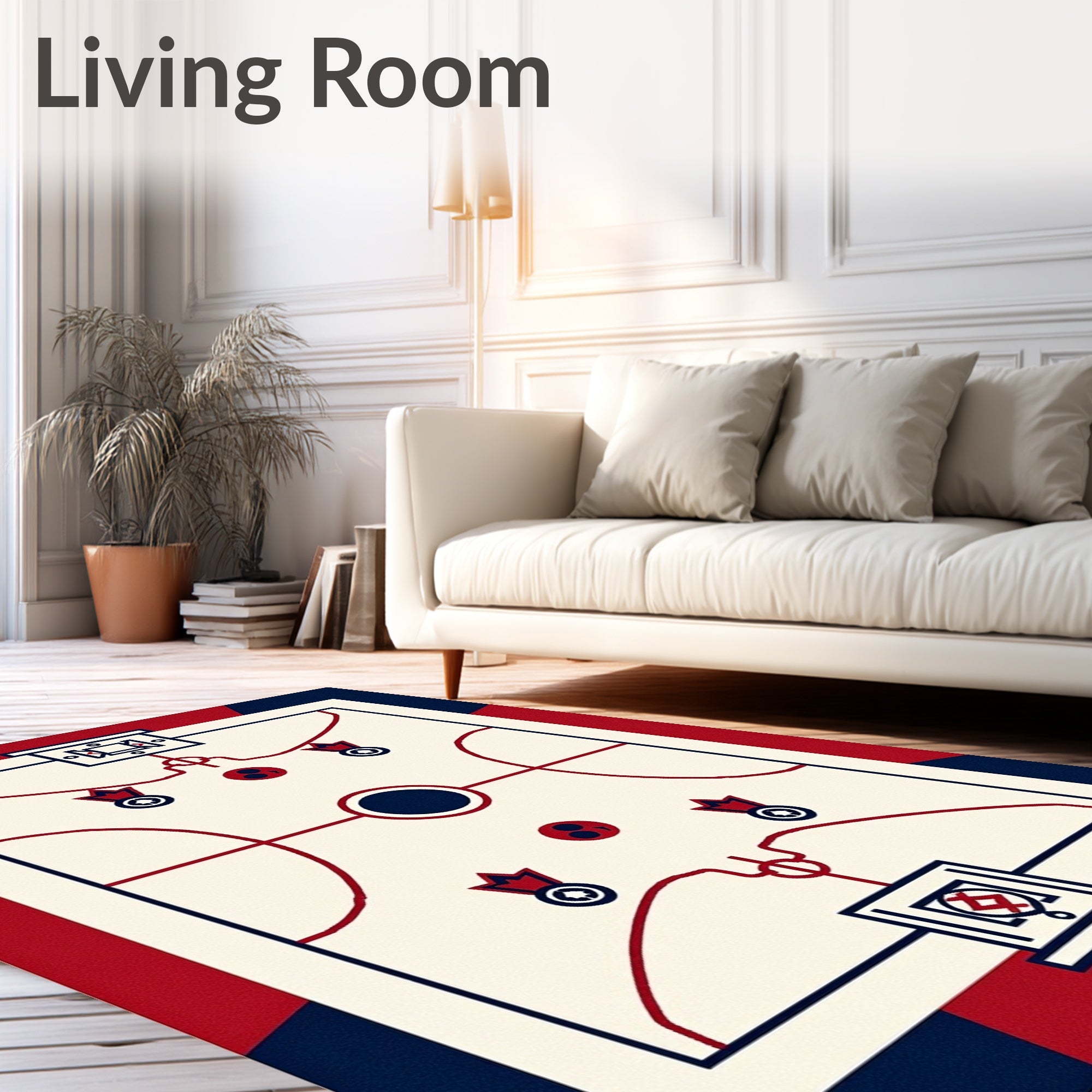 Red Navy Cream Geometric Court Rug
