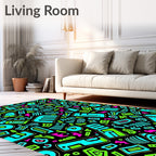 Bright Turquoise Neon Abstract Shapes Rug