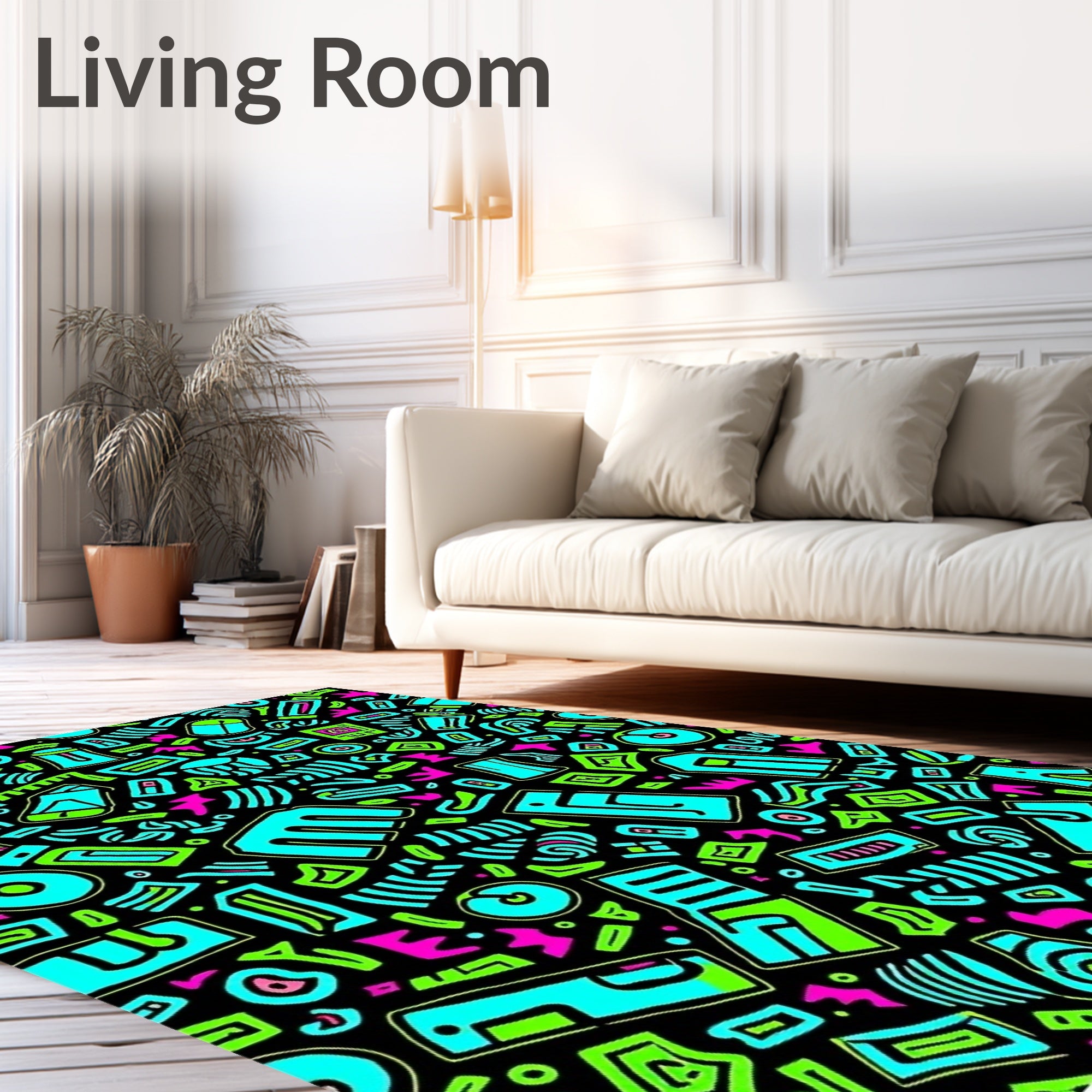 Bright Turquoise Neon Abstract Shapes Rug