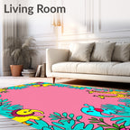 Jungle Safari Animals Pink Floral Border Rug