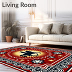 Crimson Horse Rider Sunburst Medallion Rug