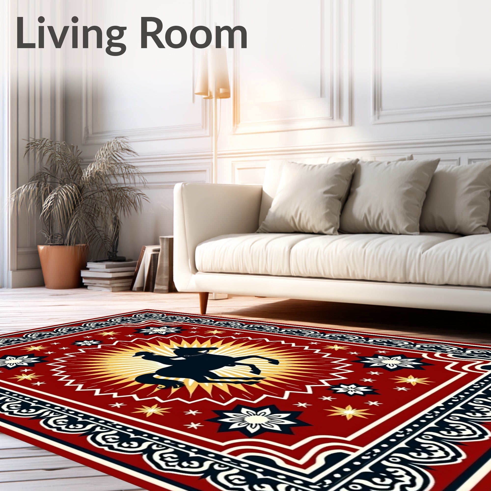 Crimson Horse Rider Sunburst Medallion Rug
