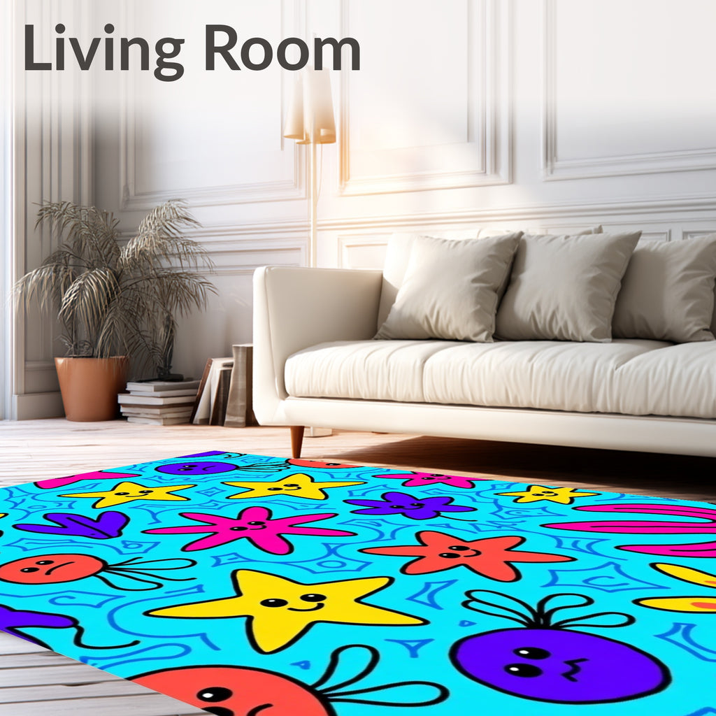 Vibrant Under the Sea Starfish Jellyfish Rug