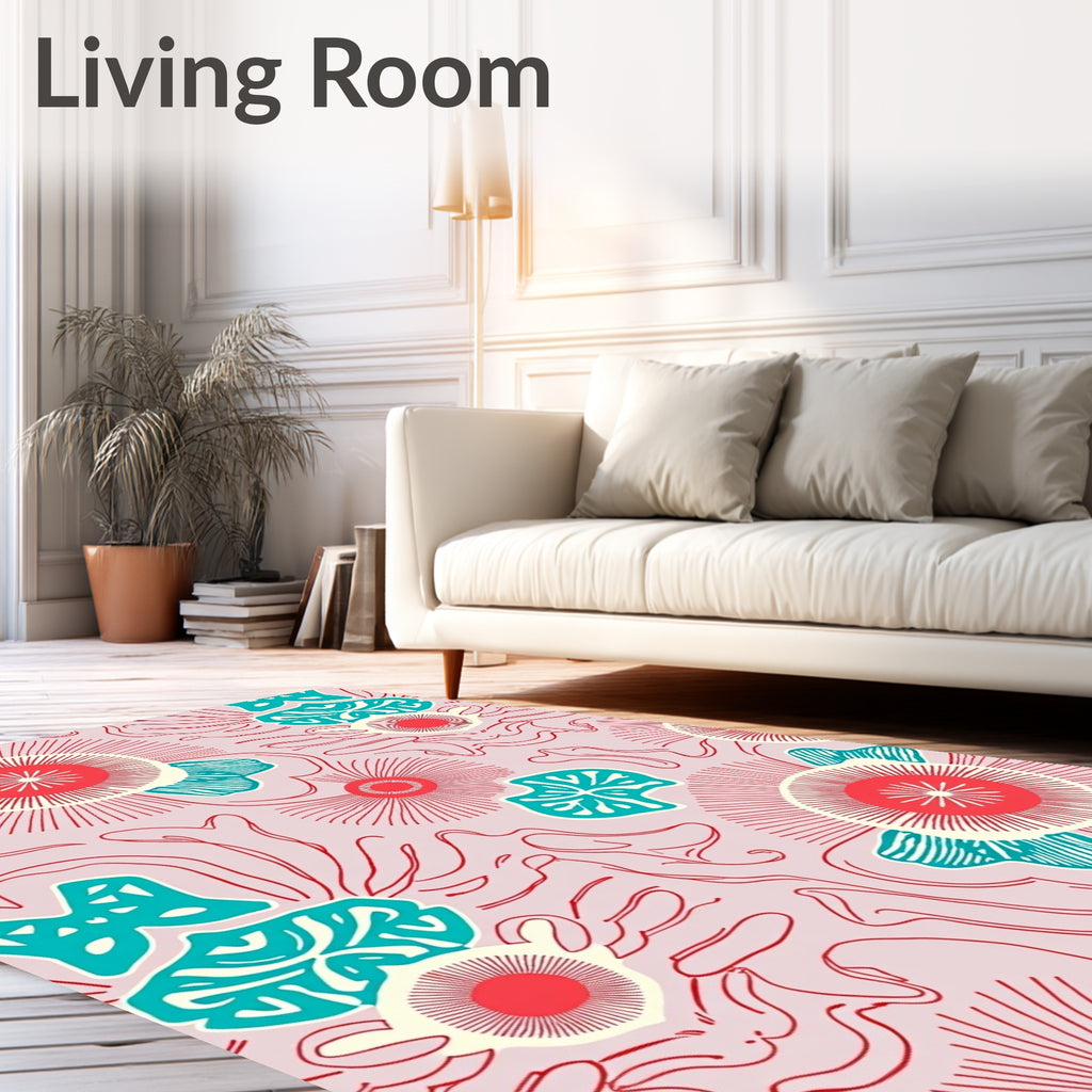 Coral Teal Jellyfish Medallion Rug