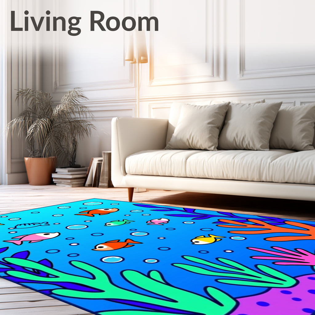 Ocean Life Colorful Fish Bubbles Rug