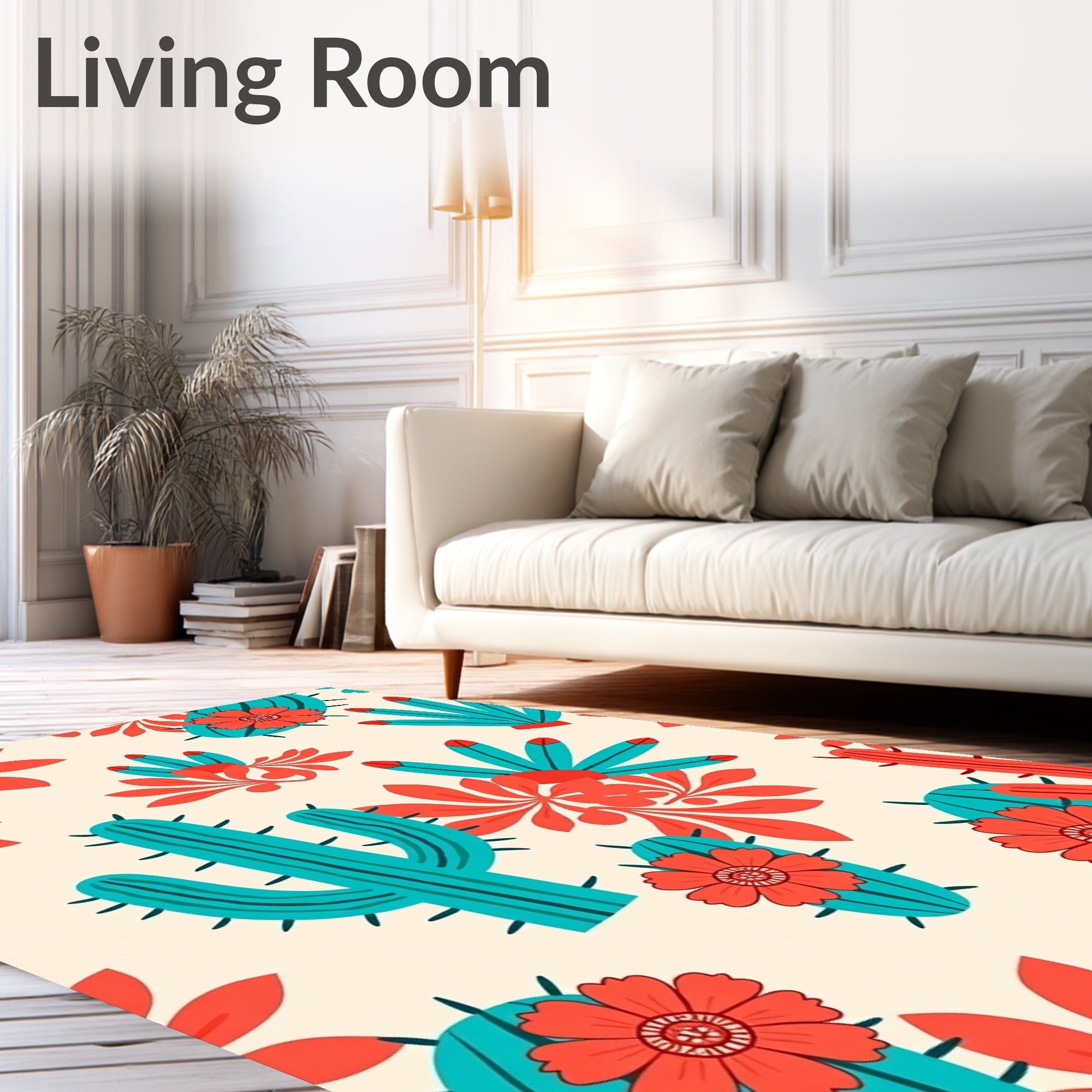 Coral Cactus Bloom Desert Garden Rug
