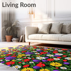 Vibrant Red Purple Yellow Daisy Field Rug
