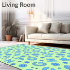 Playful Blue Alphabet Floral Field Rug