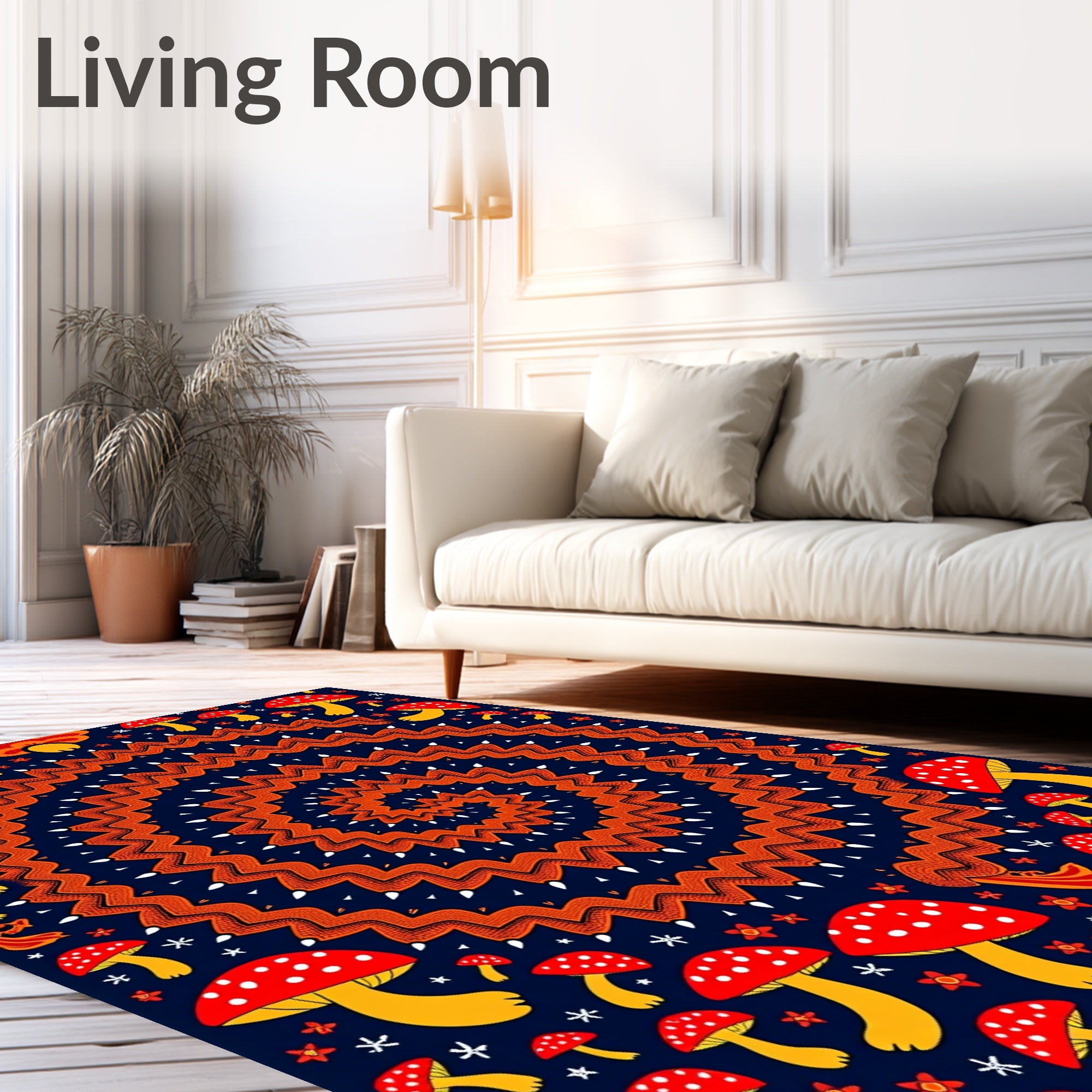 Red Mushroom Spiral Art Rug