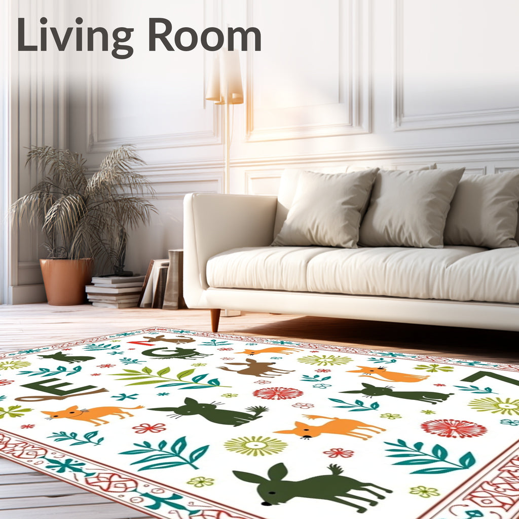 Whimsical Folk Art Animals and Botanicals Rug