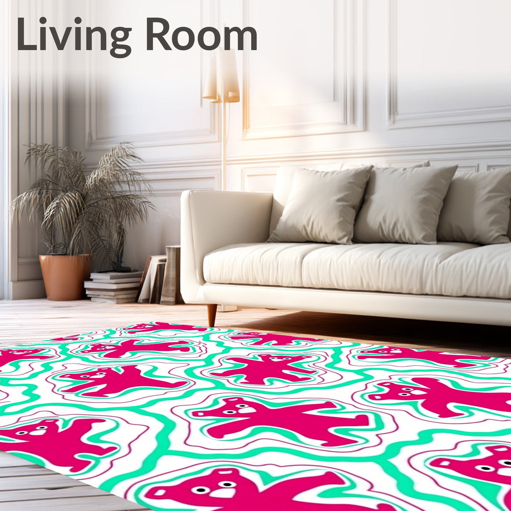 Pink Teddy Bear Aqua Swirls Rug