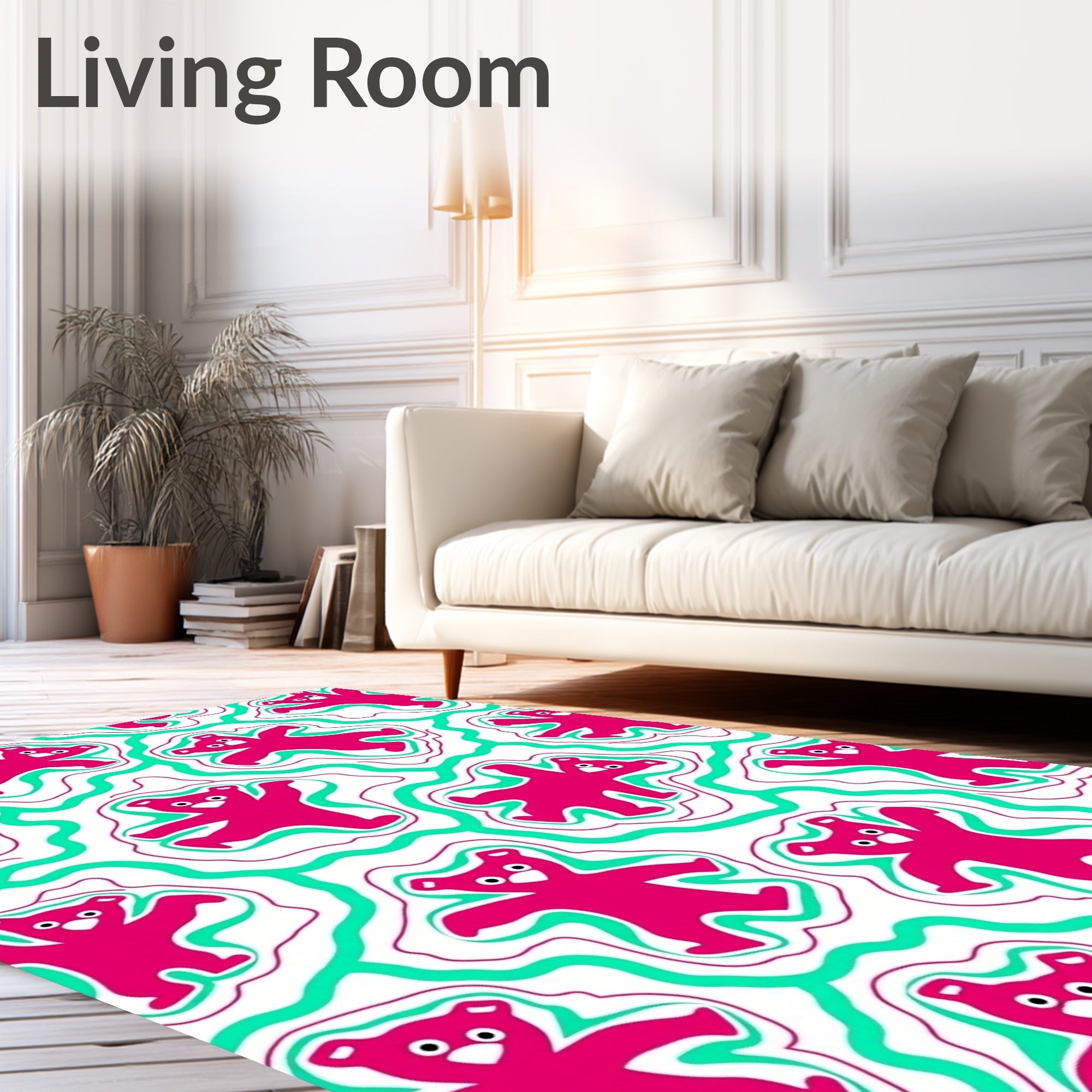 Pink Teddy Bear Aqua Swirls Rug