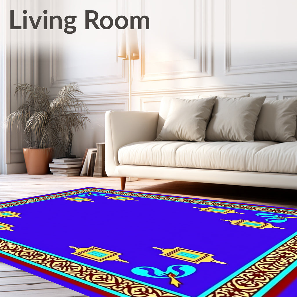 Ornate Blue Geometric Lantern Corner Rug